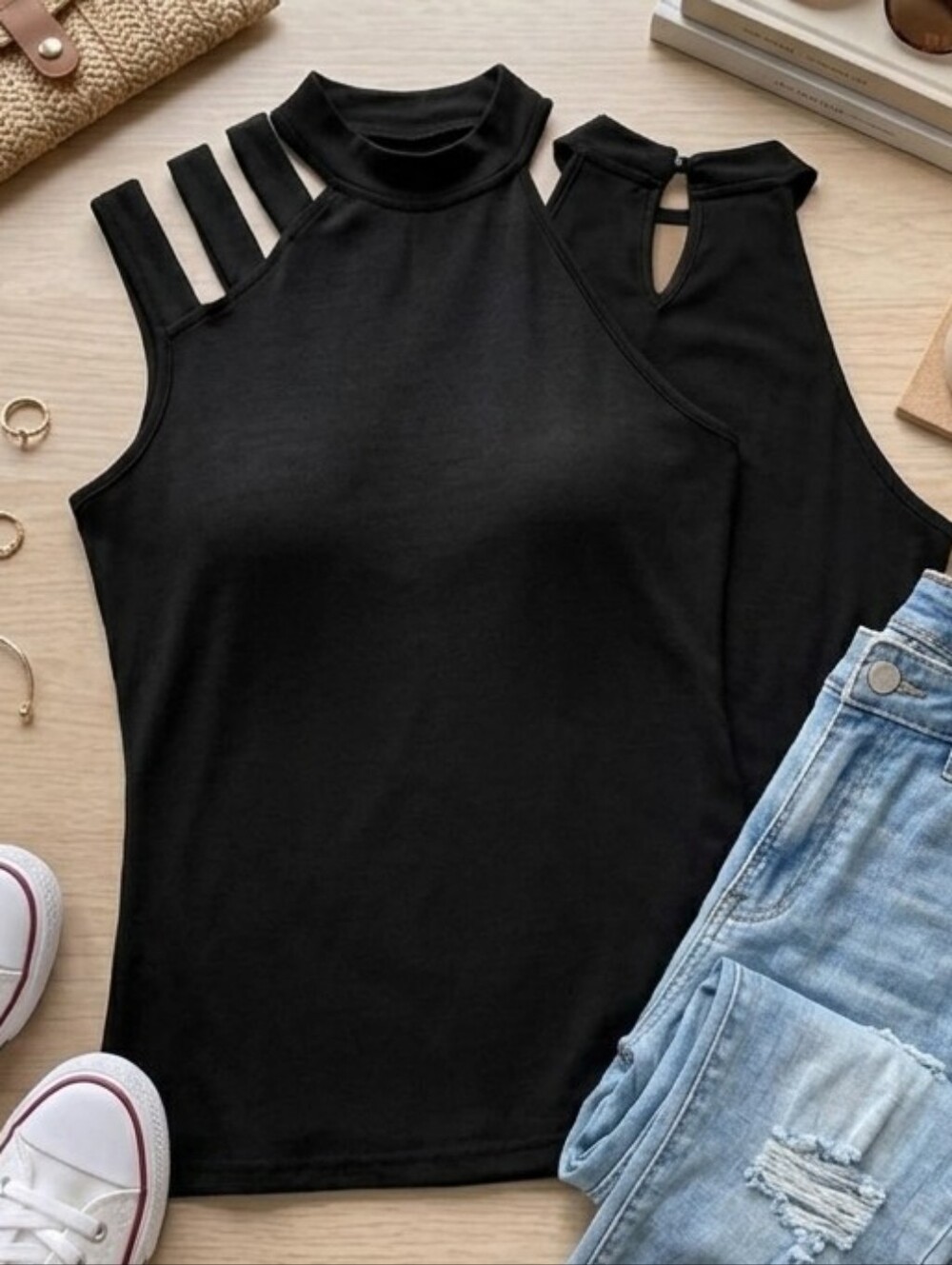 SHEIN LUNE Cut Out Asymmetrical Neck Top
